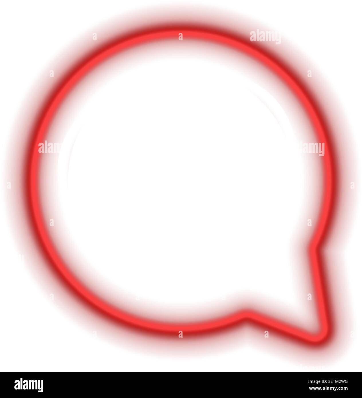 Red neon speech bubble outline glowing blurred circular chat icon. Stock Vector