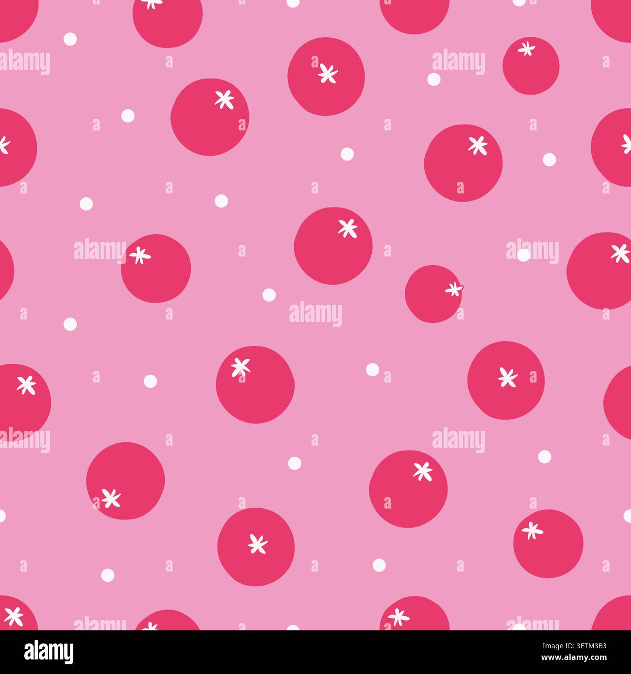 Pink tomatoes and dots seamless fabric design pattern Stock Vector