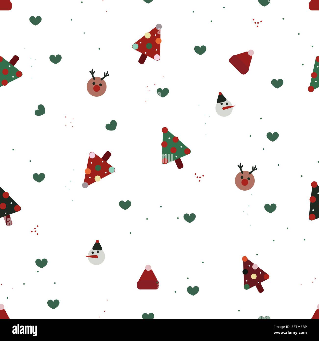 Hearts, pine trees Christmas design seamless fabric pattern Stock Vector