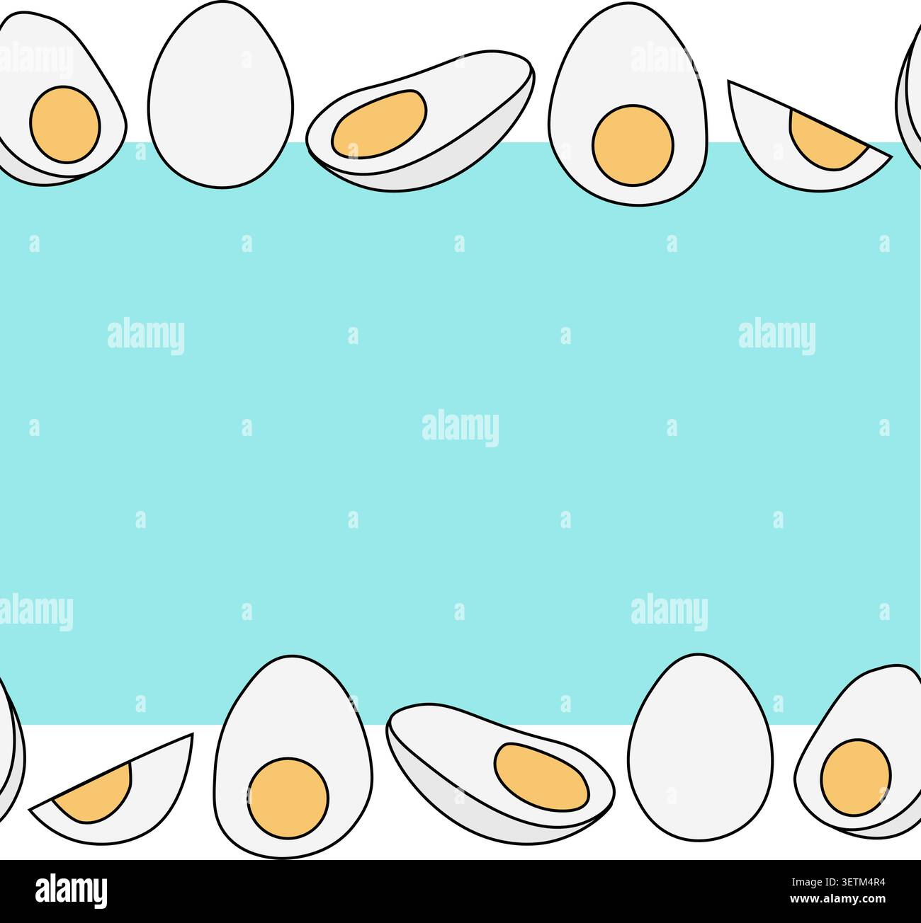 boiled eggs with yolks Egg colored horizontal border frame template hand drawn illustration. Vector graphic line art. Perfect for invitation cards for Stock Vector