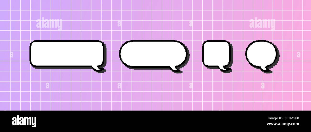 Different speech balloons. Chat or conversation set. Vector pixeled frame. Message bubble or think box in comic style Stock Vector
