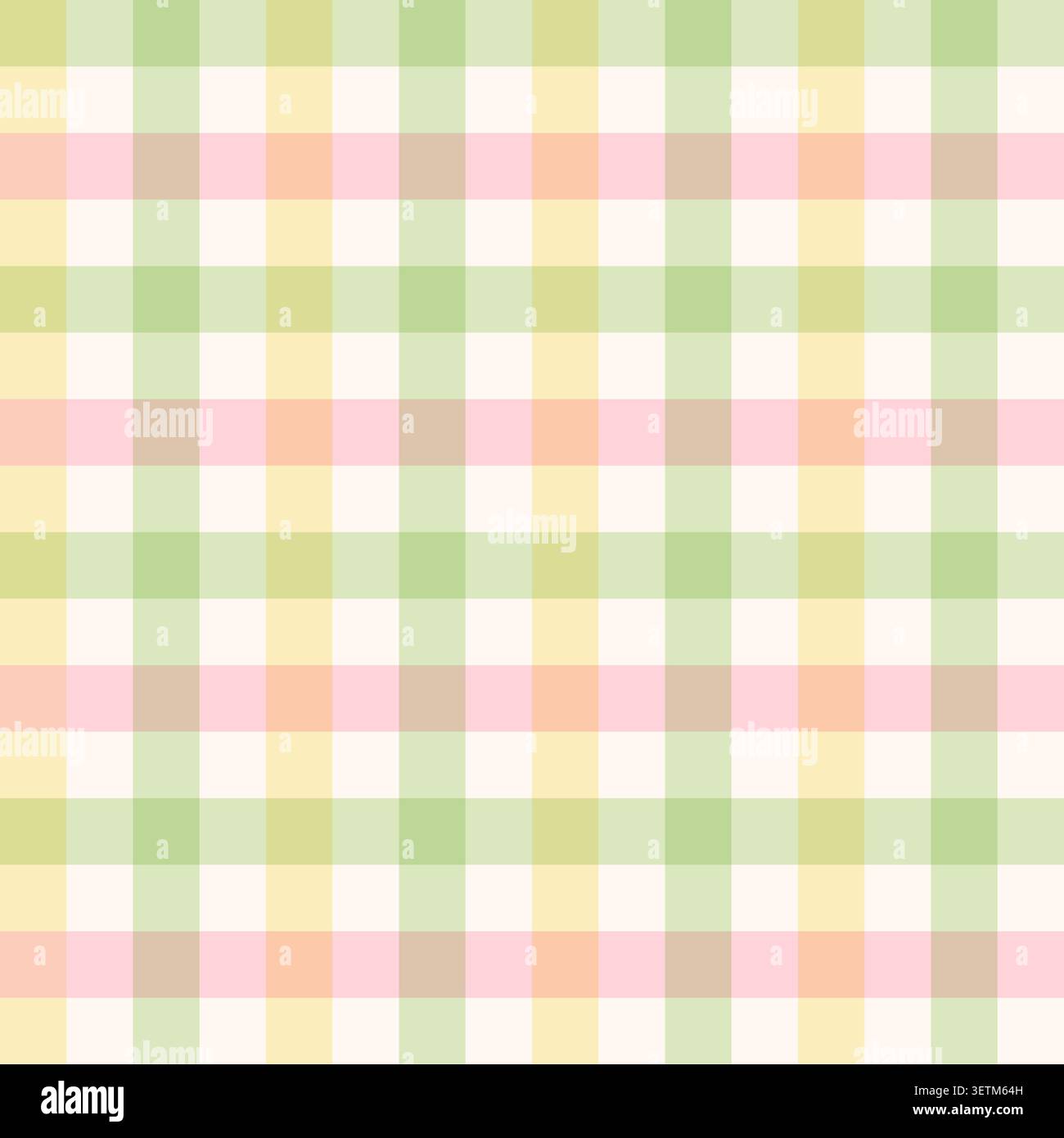 Pastel multicolor gingham seamless pattern with green, pink, yellow and beige checks on light background Stock Vector