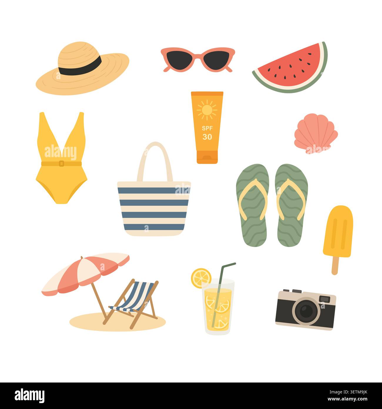 Summer Beach Vacation Essentials Collection Stock Vector