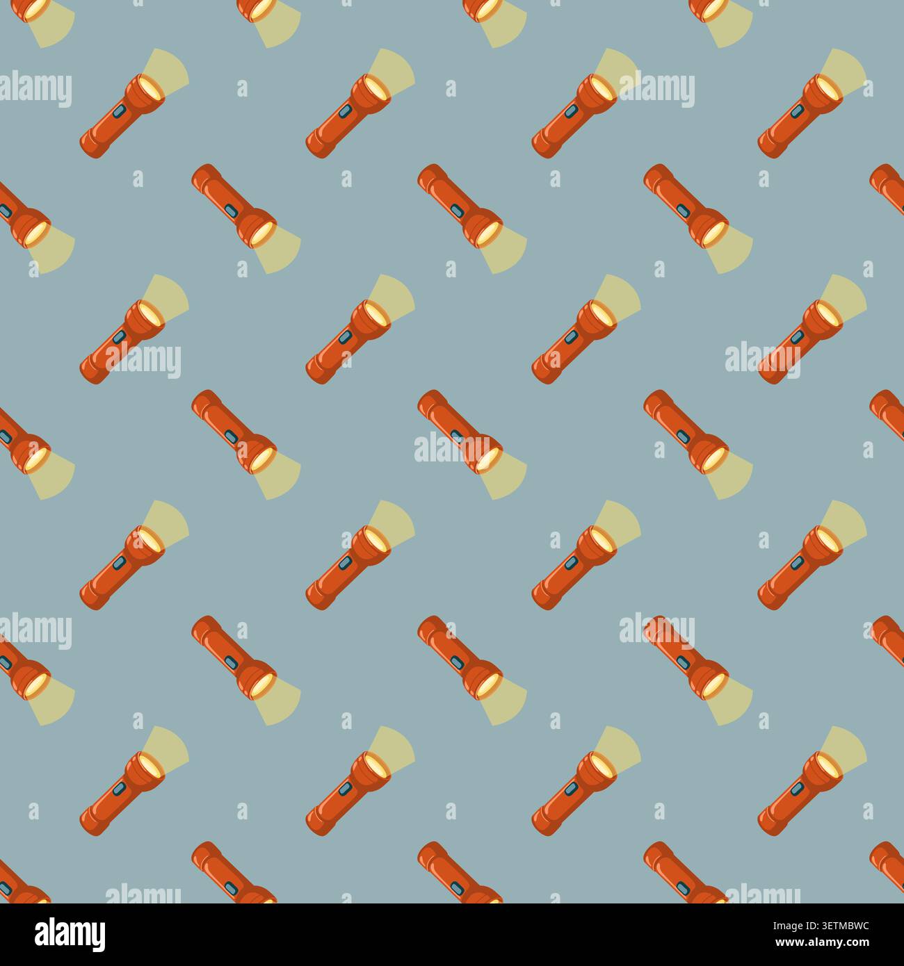 Seamless flashlight pattern on blue background. Cartoon outdoor vector background.  Stock Vector