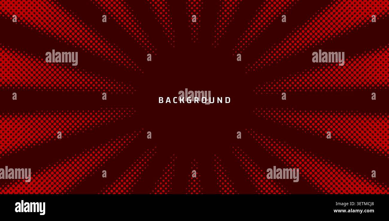 Abstract Red Halftone Dot Pattern Background with Retro Comic Sunburst ...