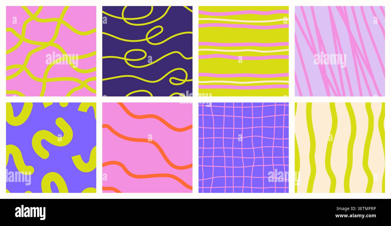 Hand drawn seamless patterns. Abstract tiles. Stock Vector