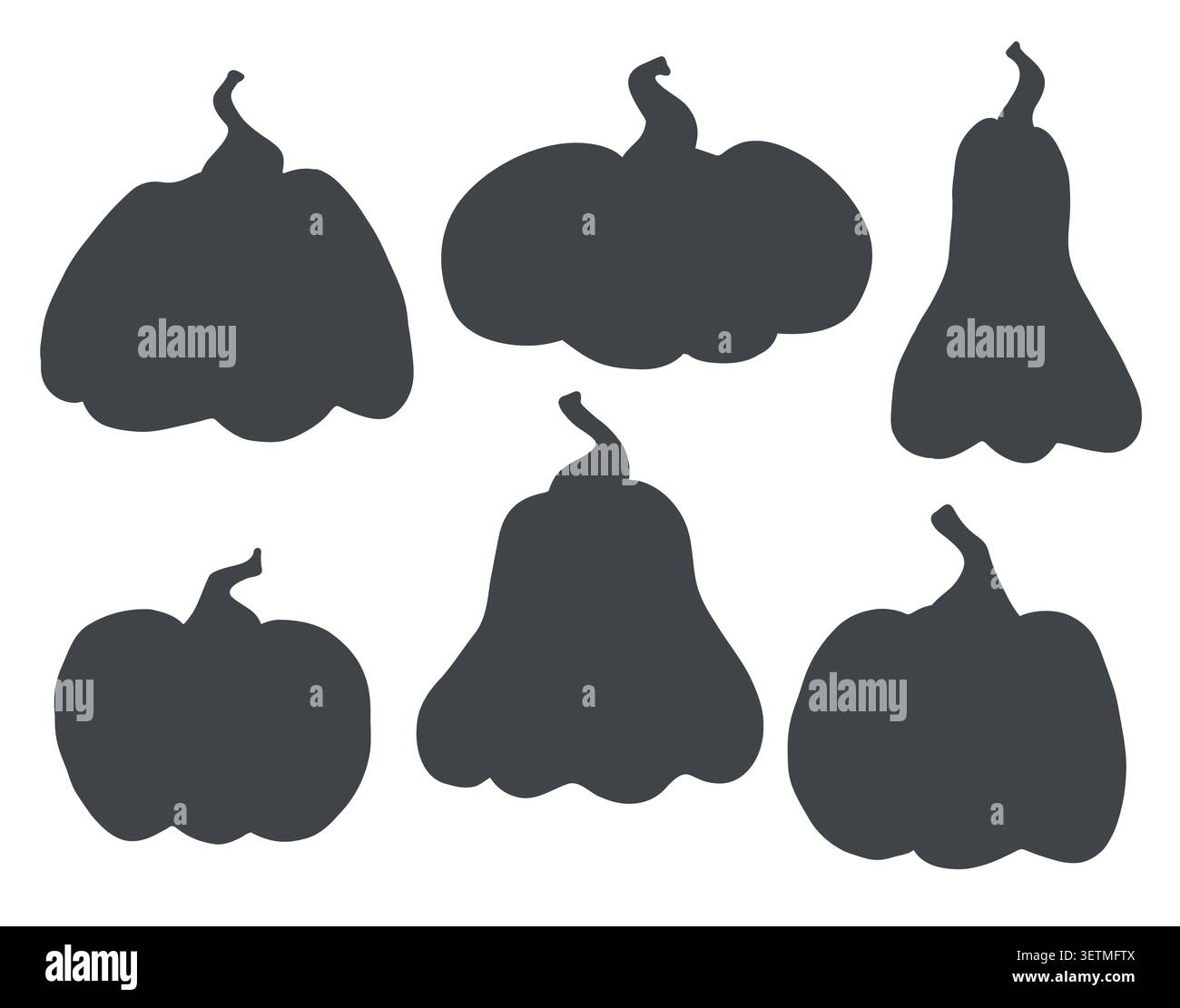 Pumpkin silhouettes vector black icons set isolated on white. Stock Vector