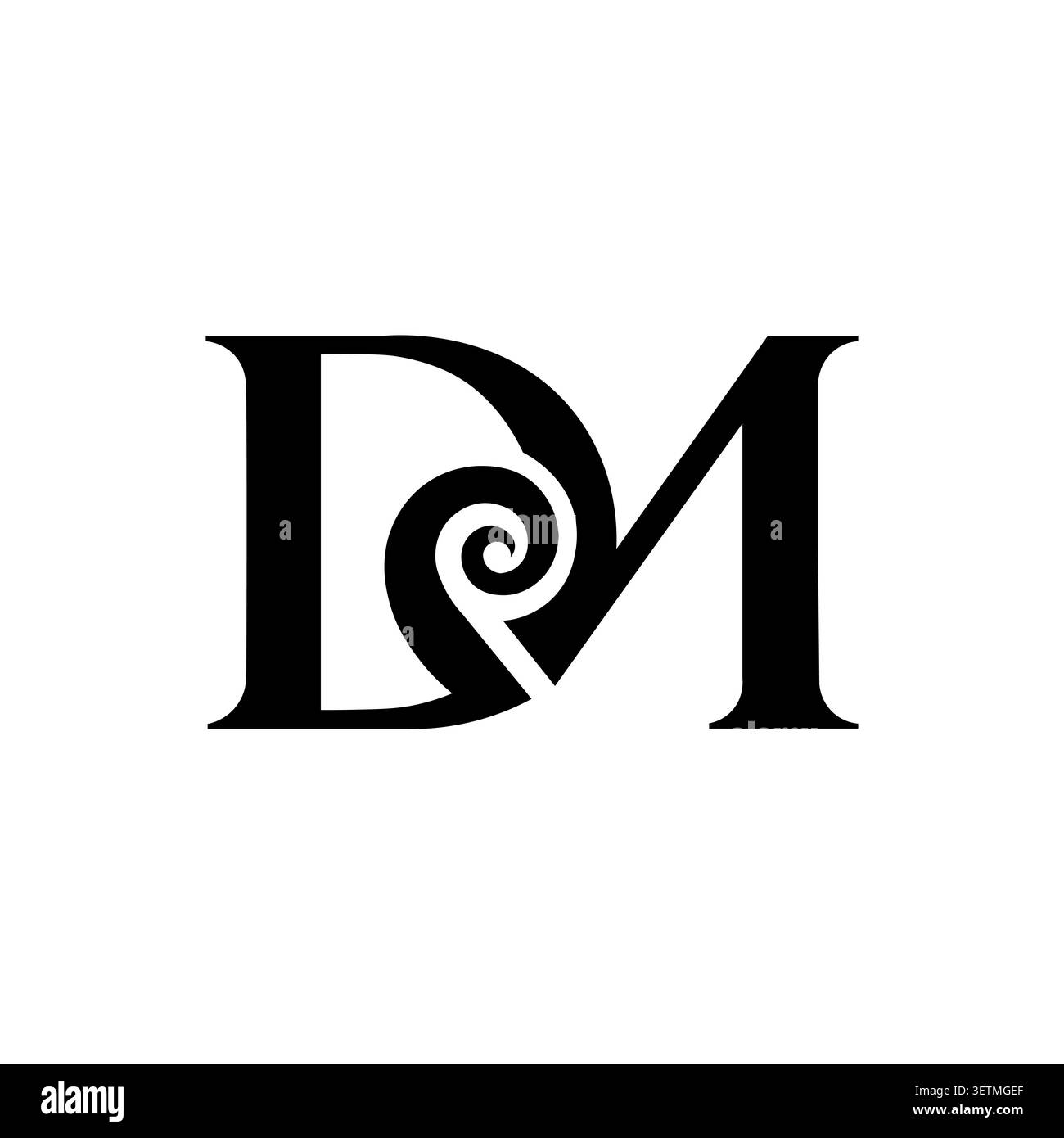 DM Monogram Logo with Spiral Negative Space Elegant Lettermark Design Stock Vector