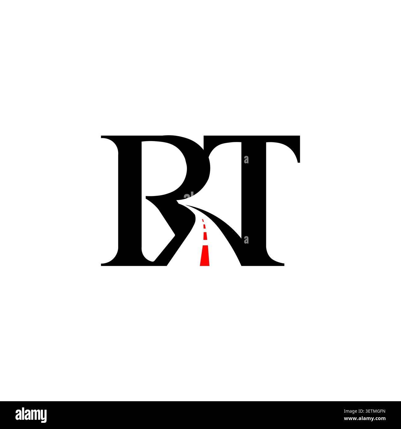 RT monogram logo with winding road journey symbol Stock Vector