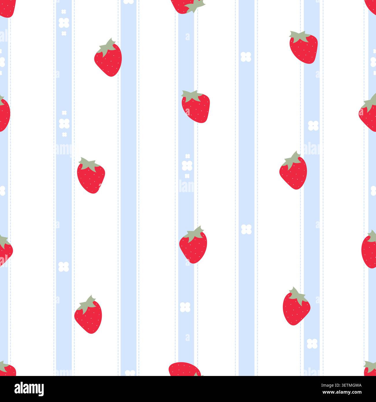 Blue and white stripe pattern strawberries pattern Stock Vector