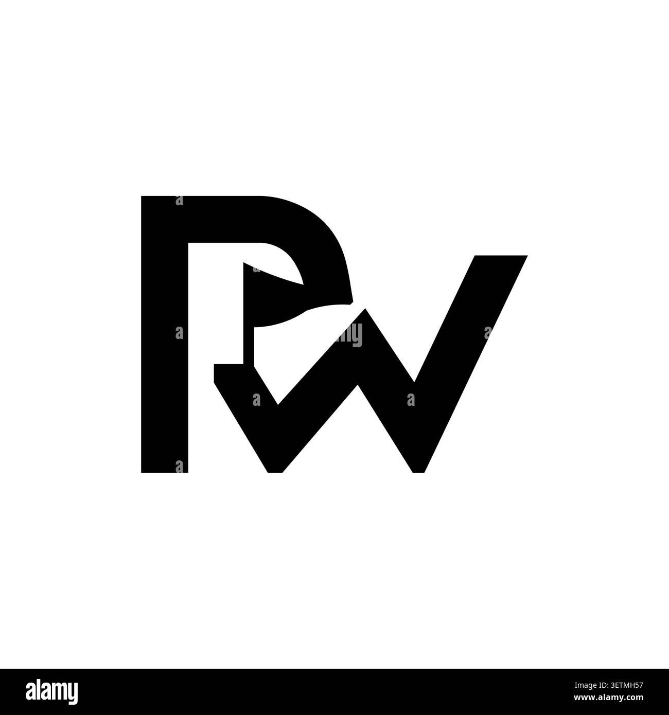 PW monogram logo with flag achievement symbol Stock Vector