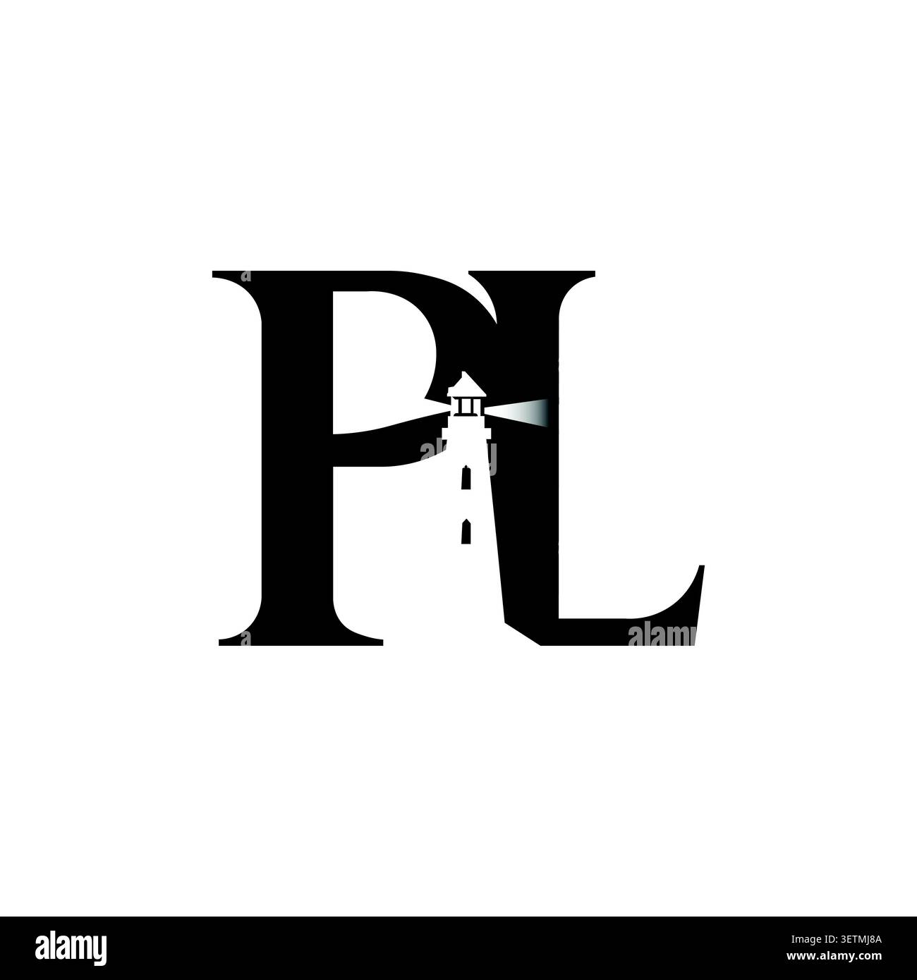 PL Monogram Logo with Lighthouse Negative Space Elegant Lettermark Design Stock Vector