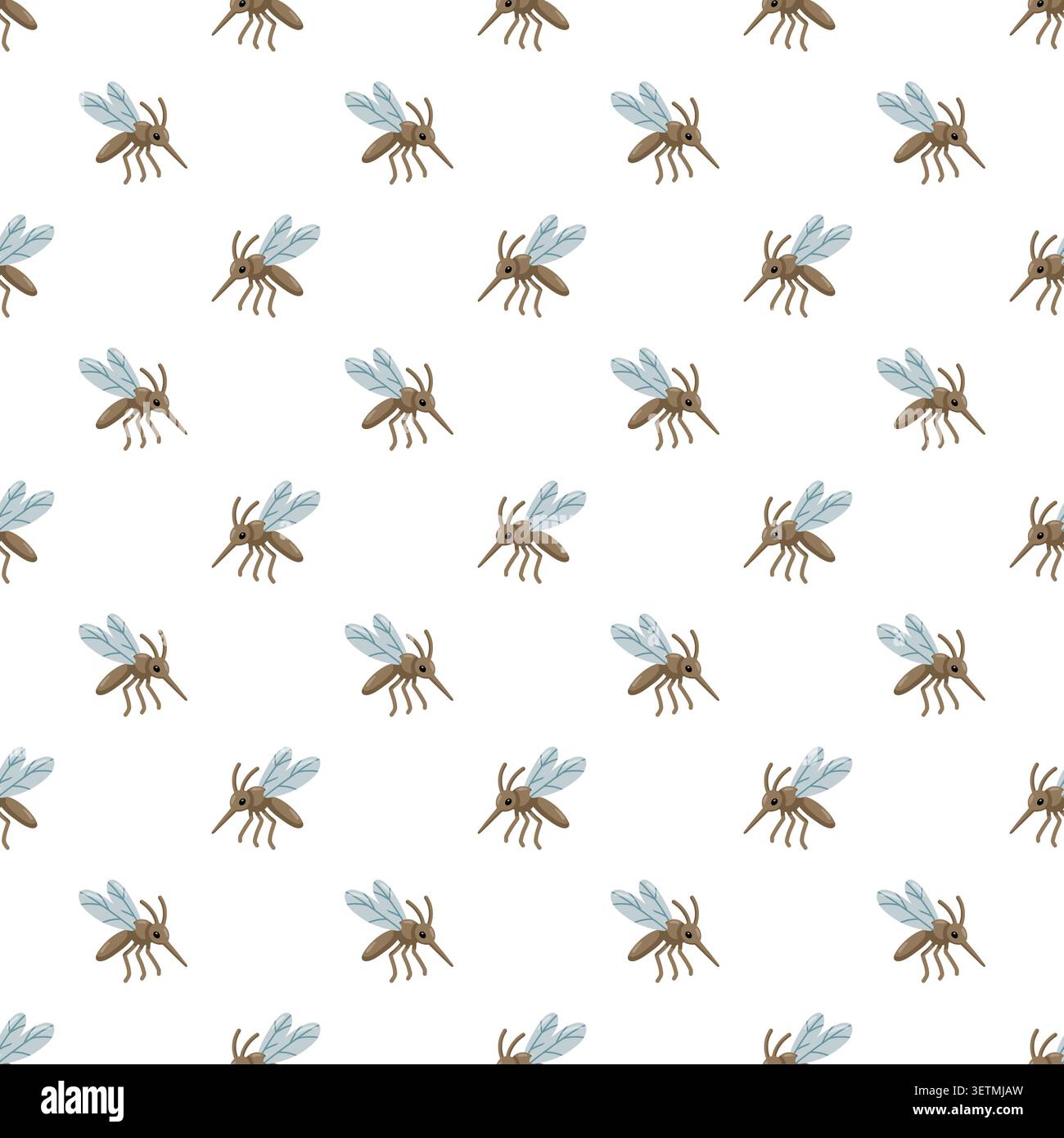 Seamless mosquito pattern on white background. Cartoon vector print.  Stock Vector
