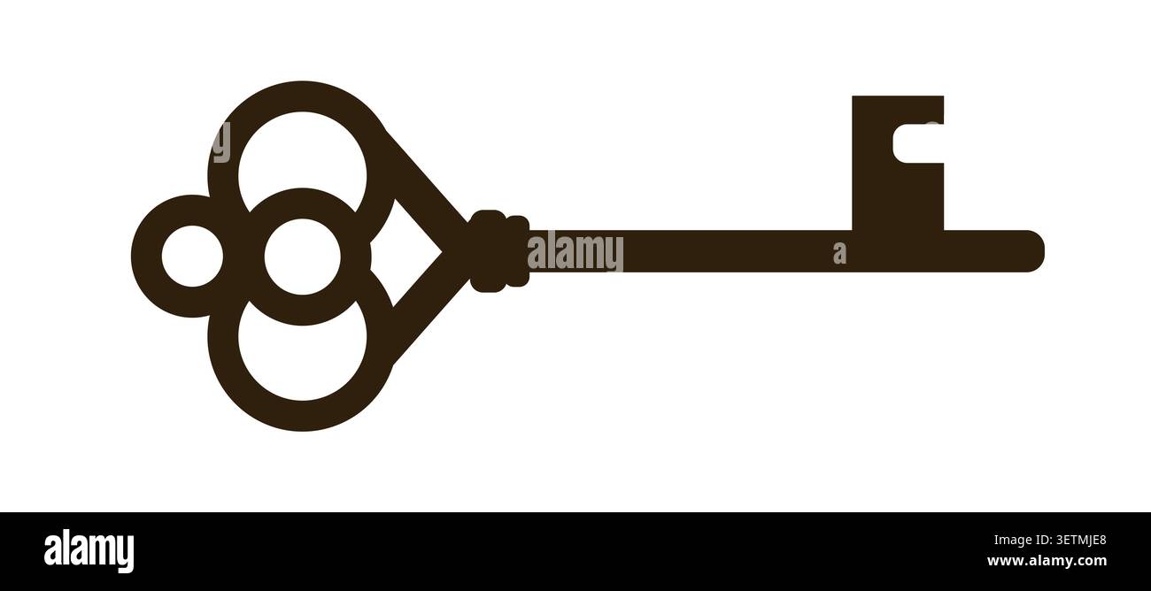 Antique skeleton key silhouette flat style brown graphic Stock Vector