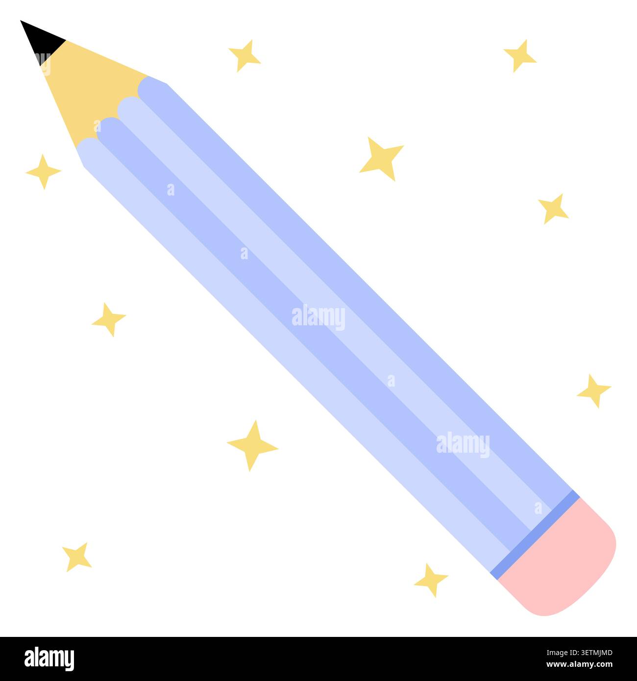 Cute blue pencil icon in flat design style. Simple writing tool illustration for school supplies, classroom activities, educational projects, statione Stock Vector