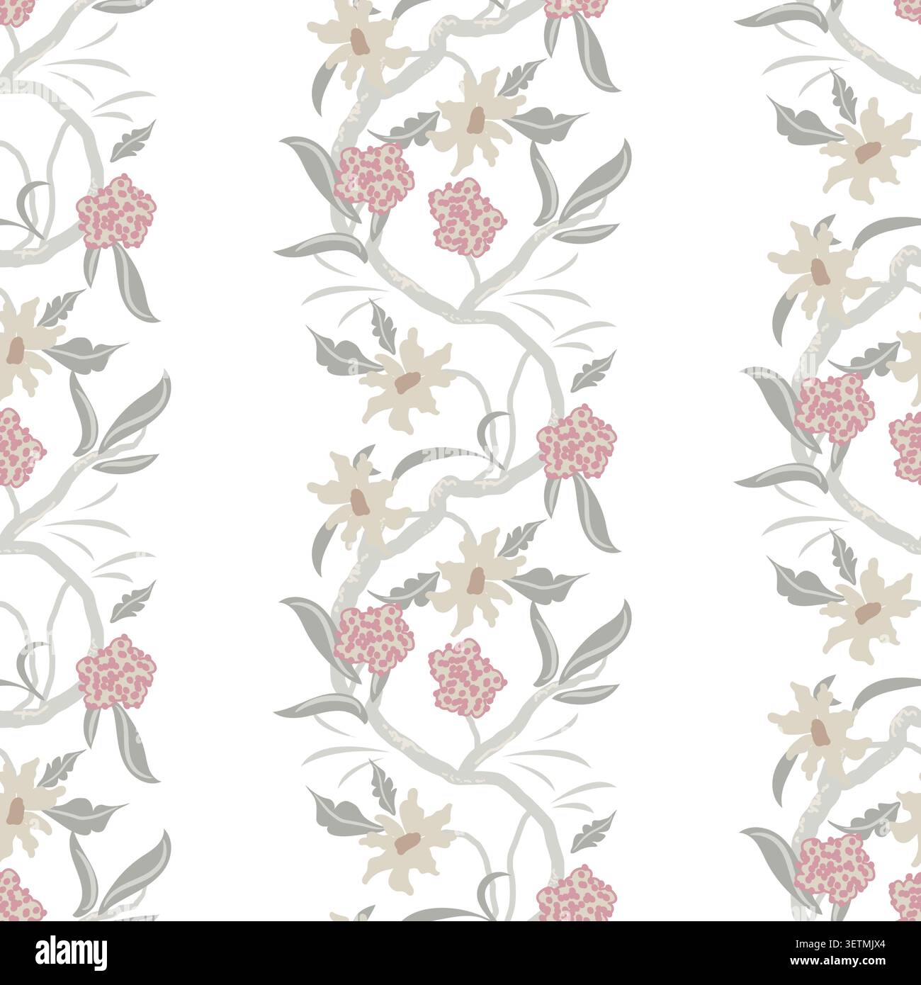 Twining Chintz Stripe vertical borders seamless pattern background. Stock Vector