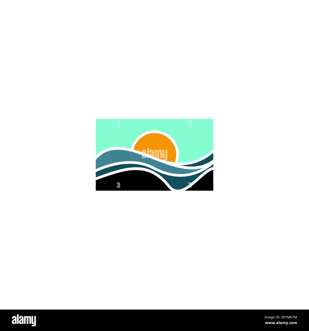 Sun And Wave Logo Vector. Sunset Ocean Design Stock Vector