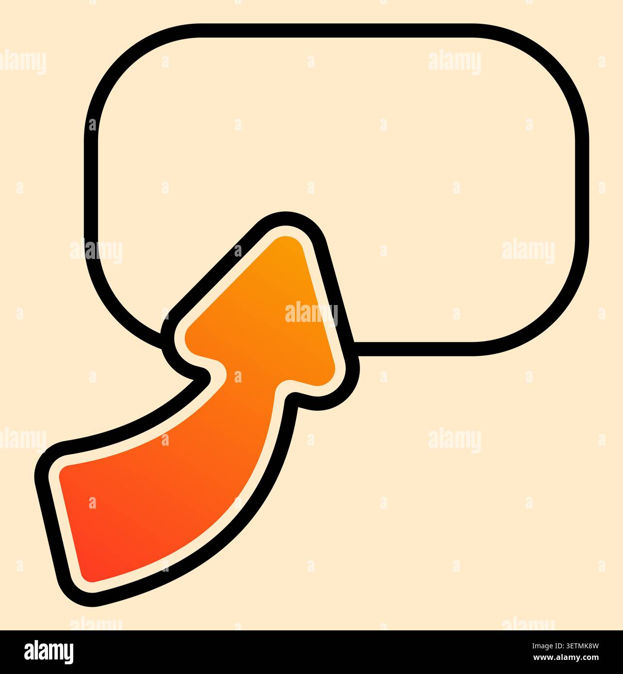 Orange curved arrow entering rounded rectangle beige flat outline Stock Vector
