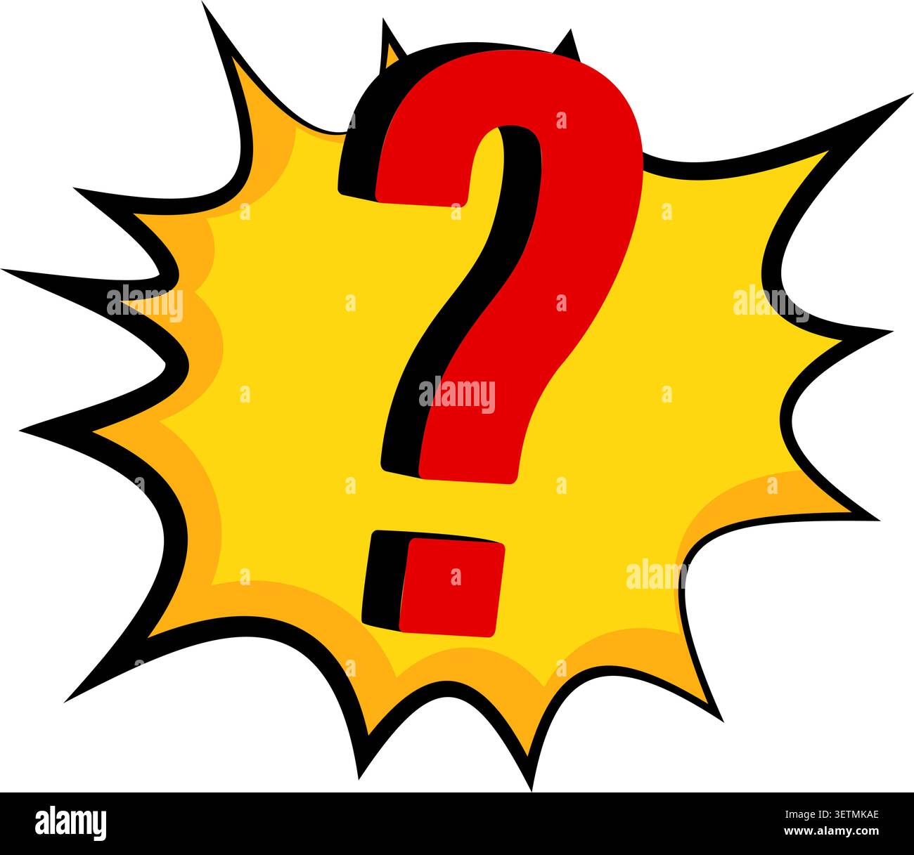 Red question mark pop art comic burst yellow background Stock Vector