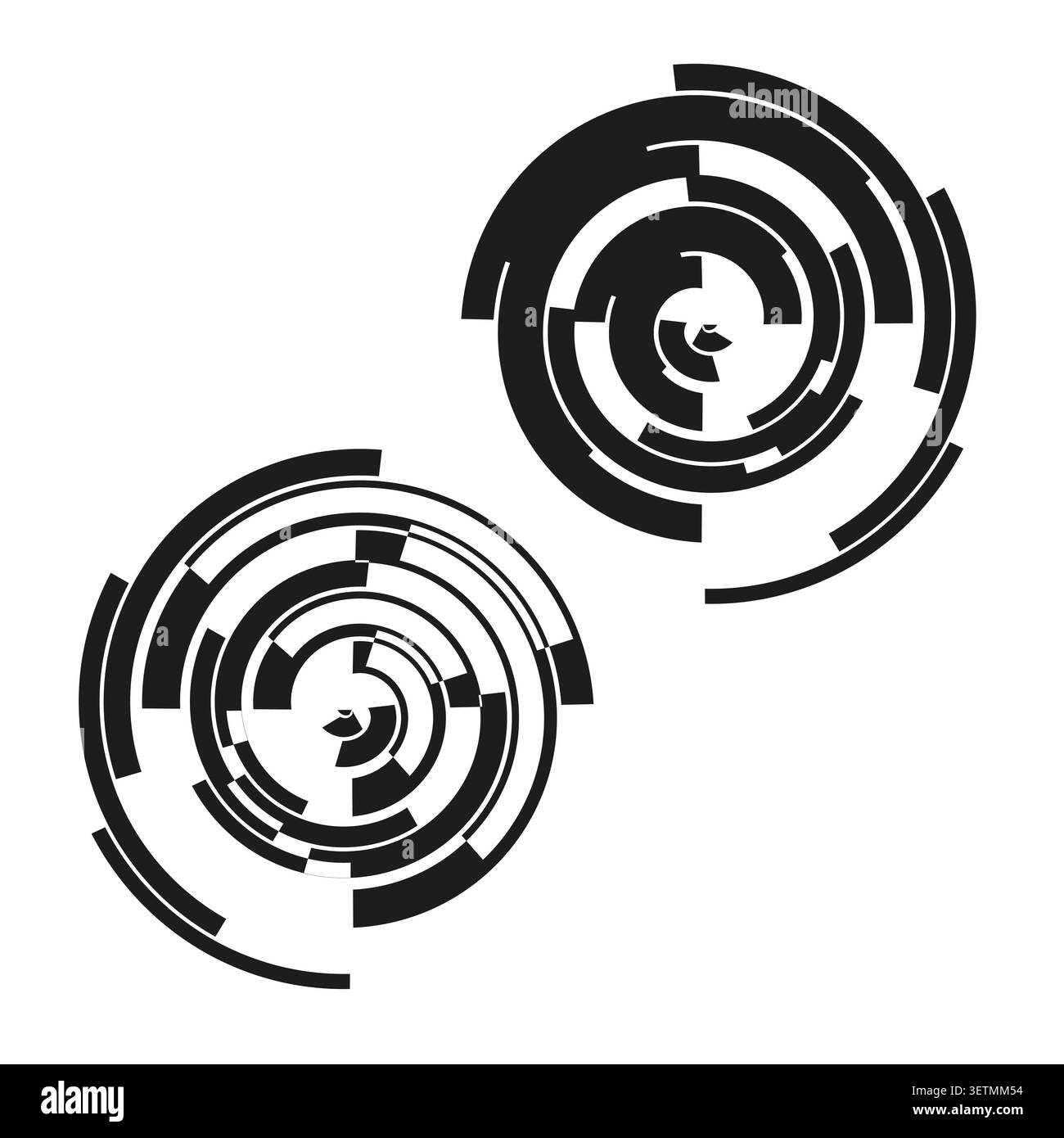 Geometric circular forms pack features black vector fragmented ring shapes. Minimal collection visualizes abstract hud. eps 10 Stock Vector