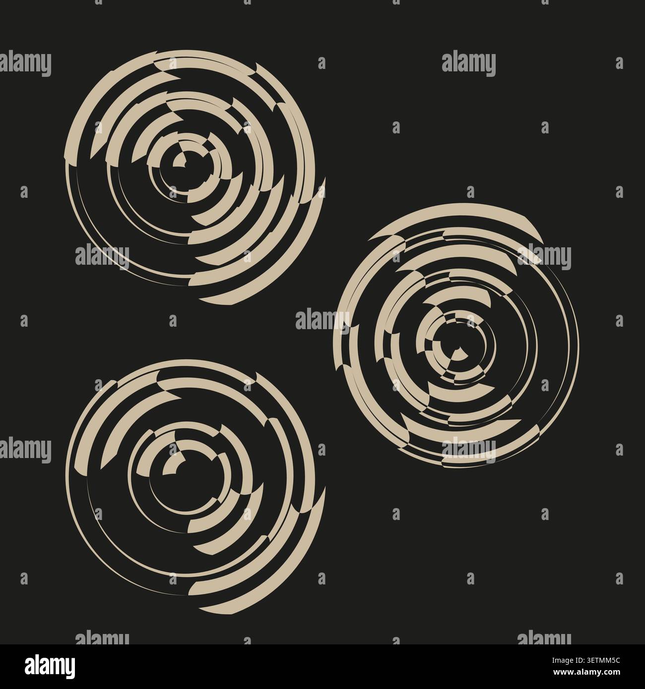 Abstract circular brushstroke forms pack features beige vector grunge spirals. Minimal collection visualizes handmade art. eps 10 Stock Vector