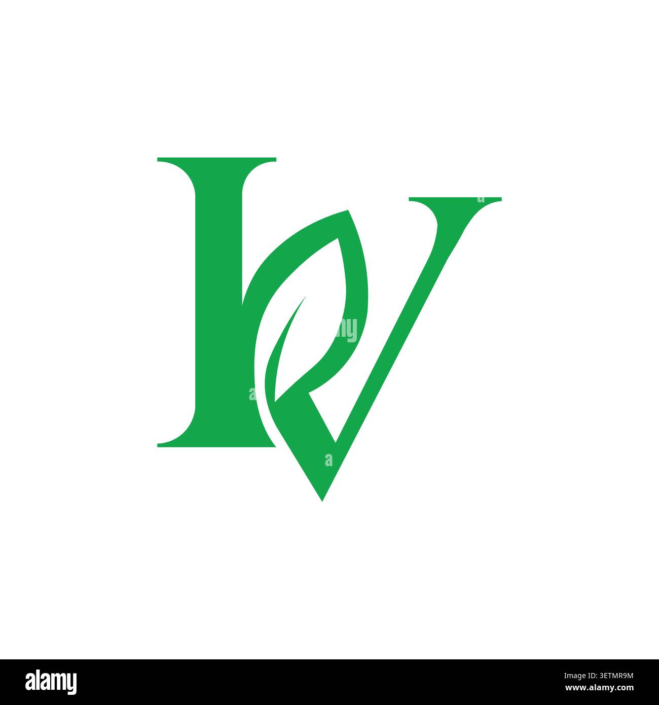 IV monogram logo with green leaf symbol Stock Vector