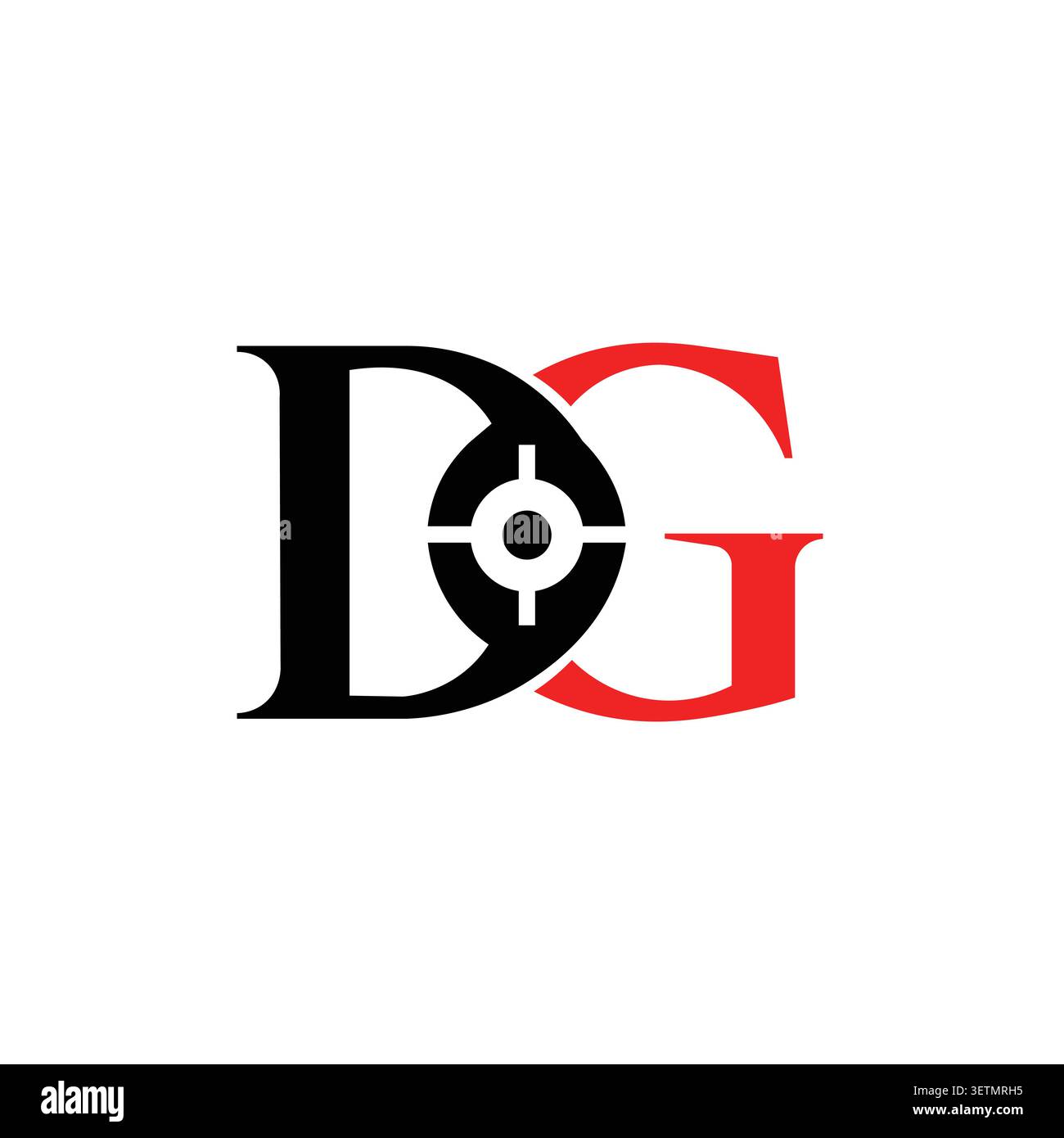 DG monogram logo with target focus symbol Stock Vector
