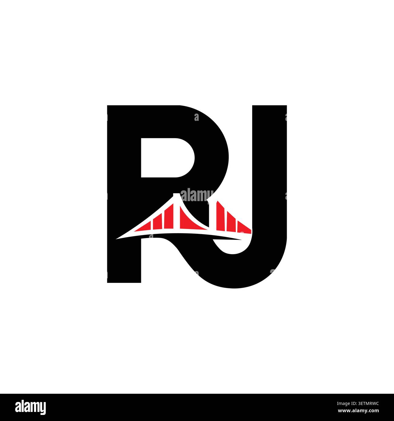 RJ monogram logo with bridge connection symbol Stock Vector