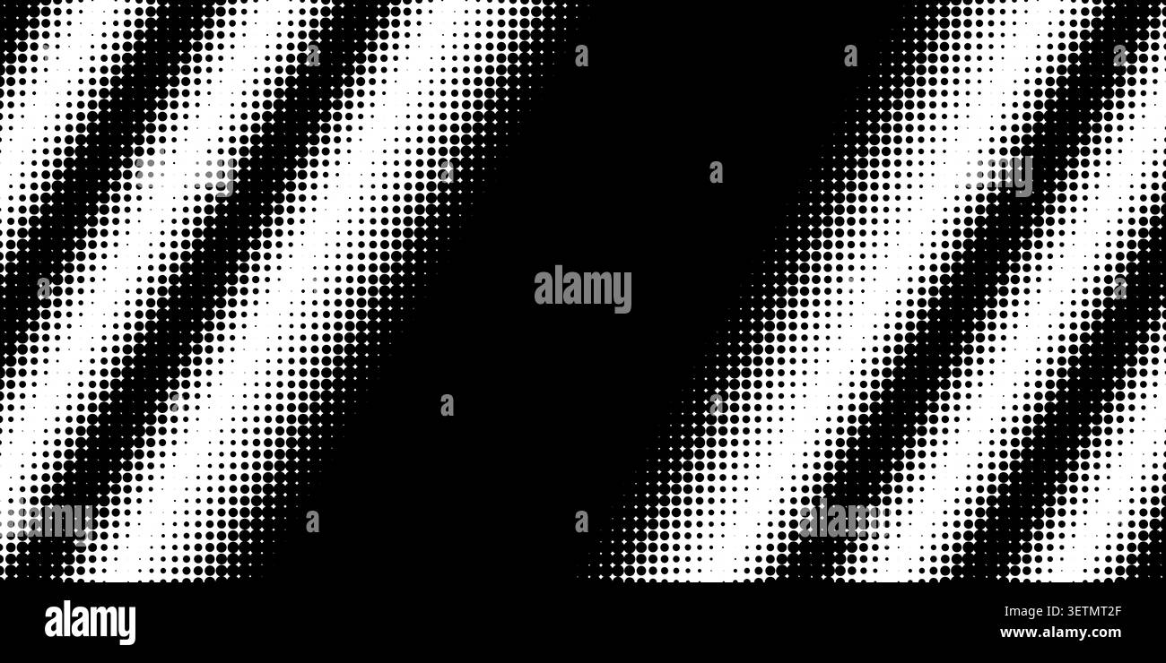 Halftone diagonal pattern with gradient dot lines creating dynamic comic style background. Vector template features circular shapes fading from black to white tone transitions. Stock Vector