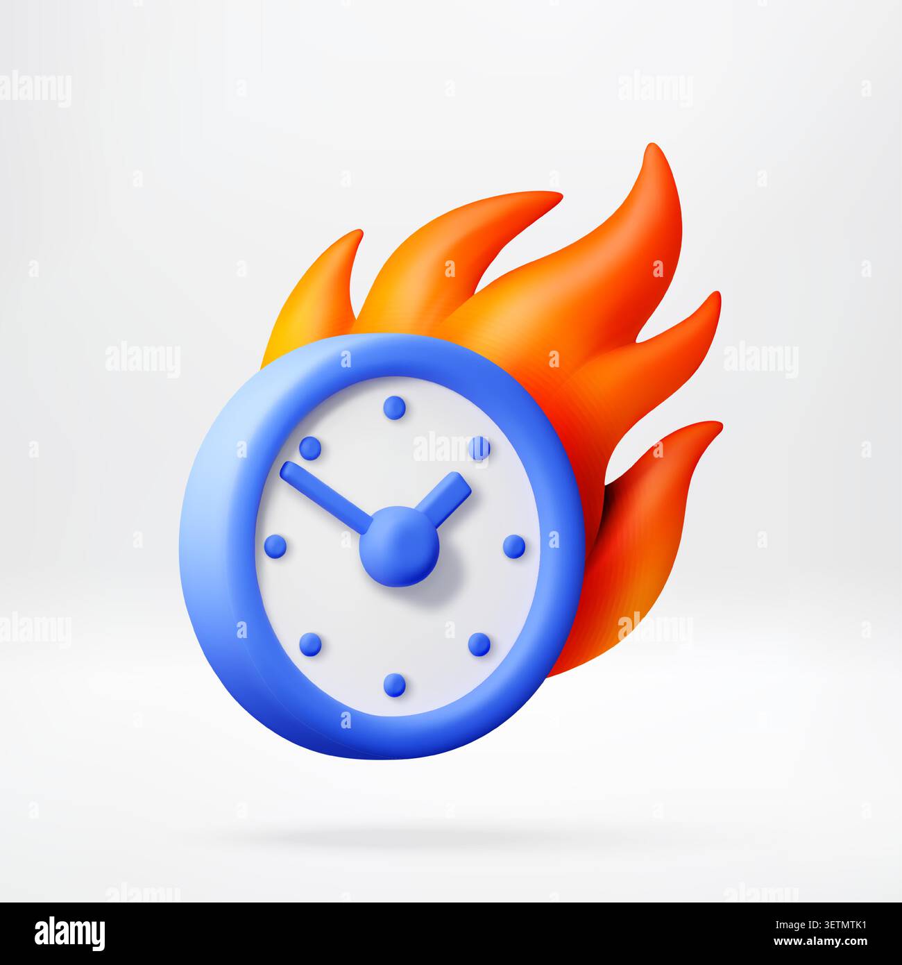 3D Clock with flame representing deadline. Stock Vector