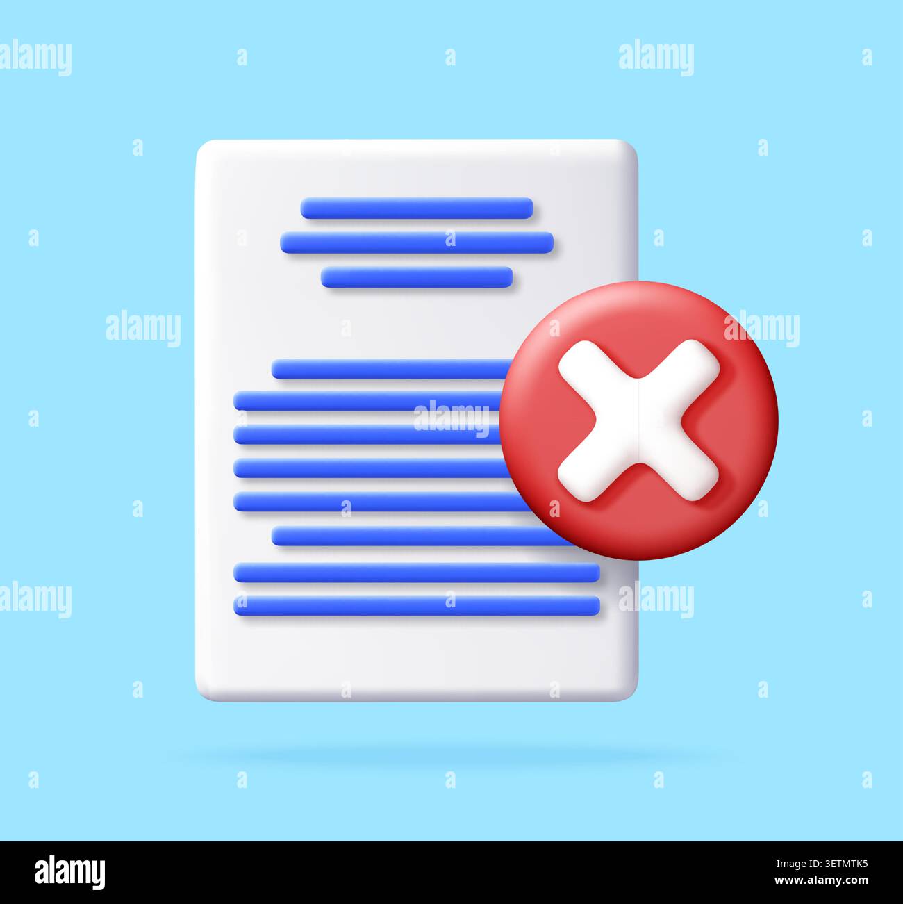 3D paper document icon with red cross mark. Stock Vector