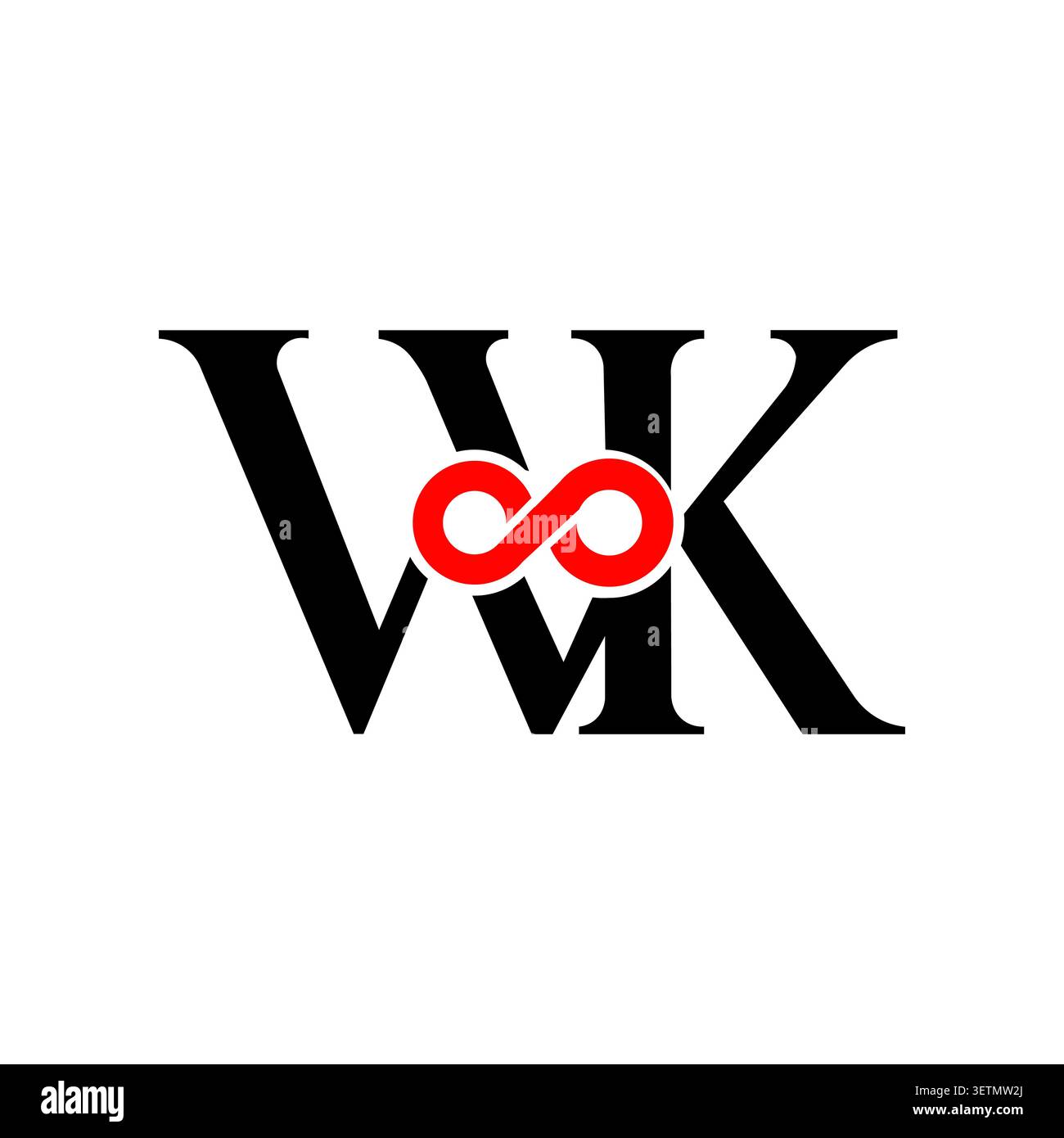 WK monogram logo with infinity connection symbol Stock Vector
