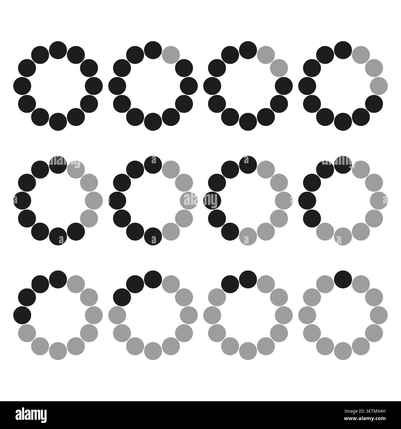 Set of circular loading progress indicator icons vector. UI elements support web design and software application interfaces. EPS 10. Stock Vector