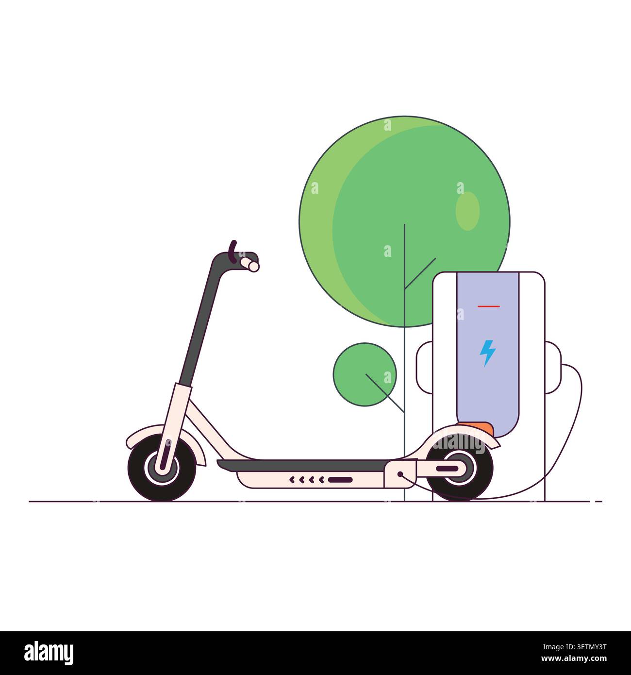 Electro scooter charging line style Stock Vector