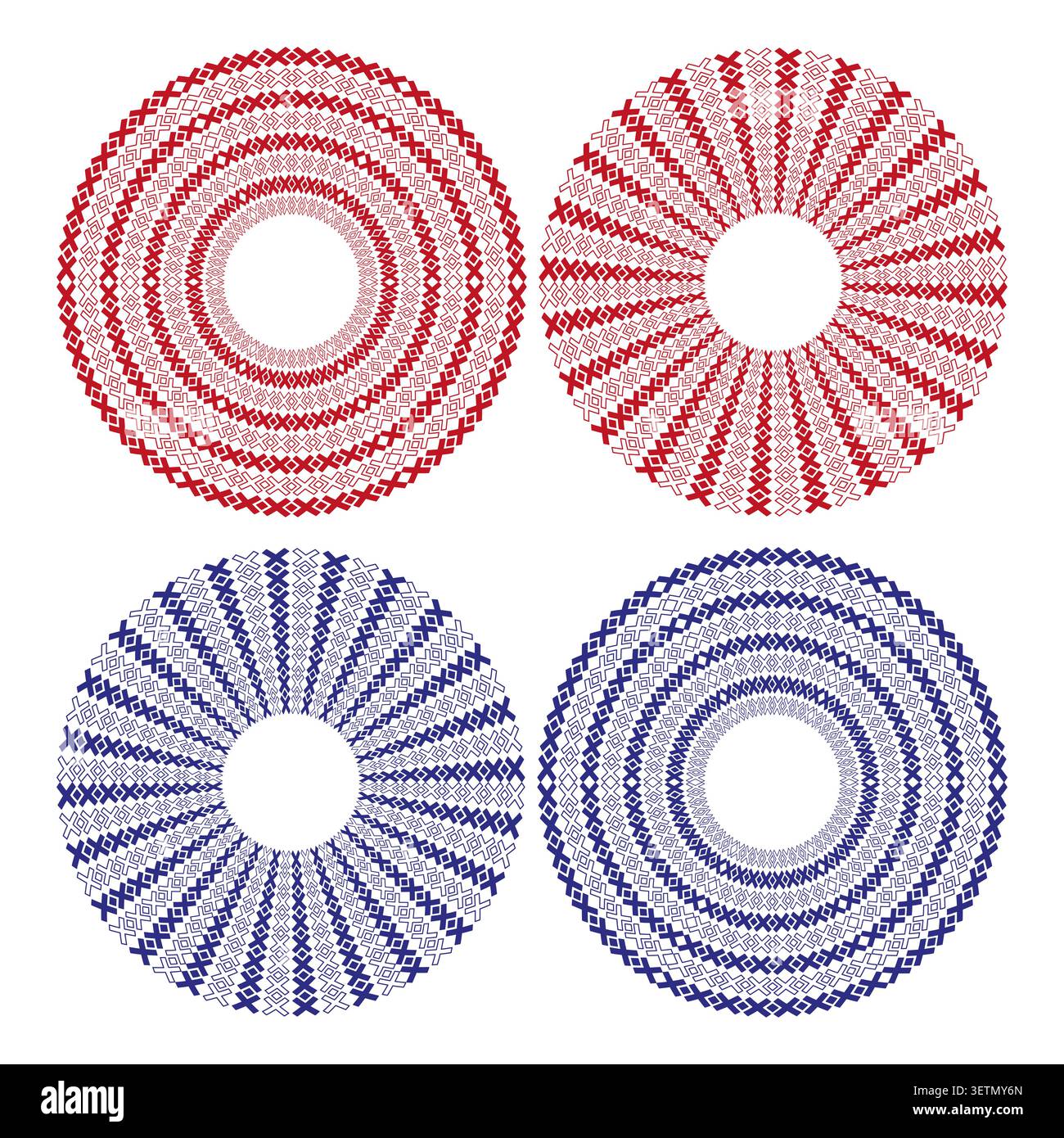 Geometric ring forms pack features colorful vector dotted rosette shapes. Minimal collection visualizes abstract mandala. eps 10 Stock Vector