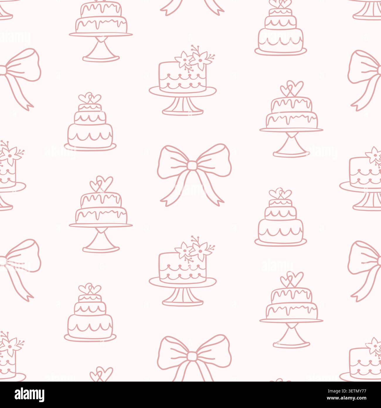 Wedding seamless pattern with tiered cakes, bows Stock Vector