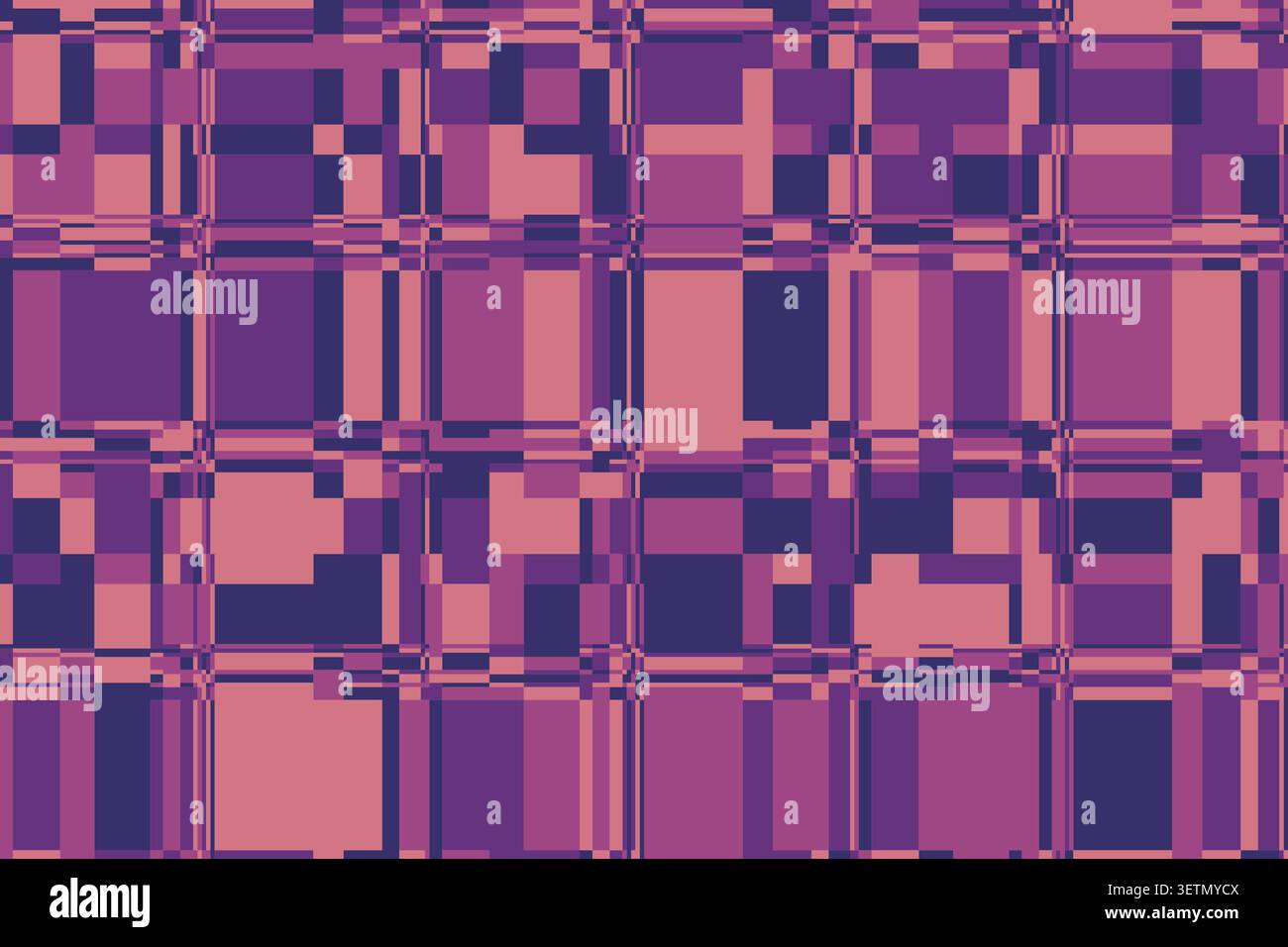 Futuristic glitch background with shifting stripes and fragmented squares forming a dynamic digital landscape. Subtle noise and grunge textures add de Stock Vector