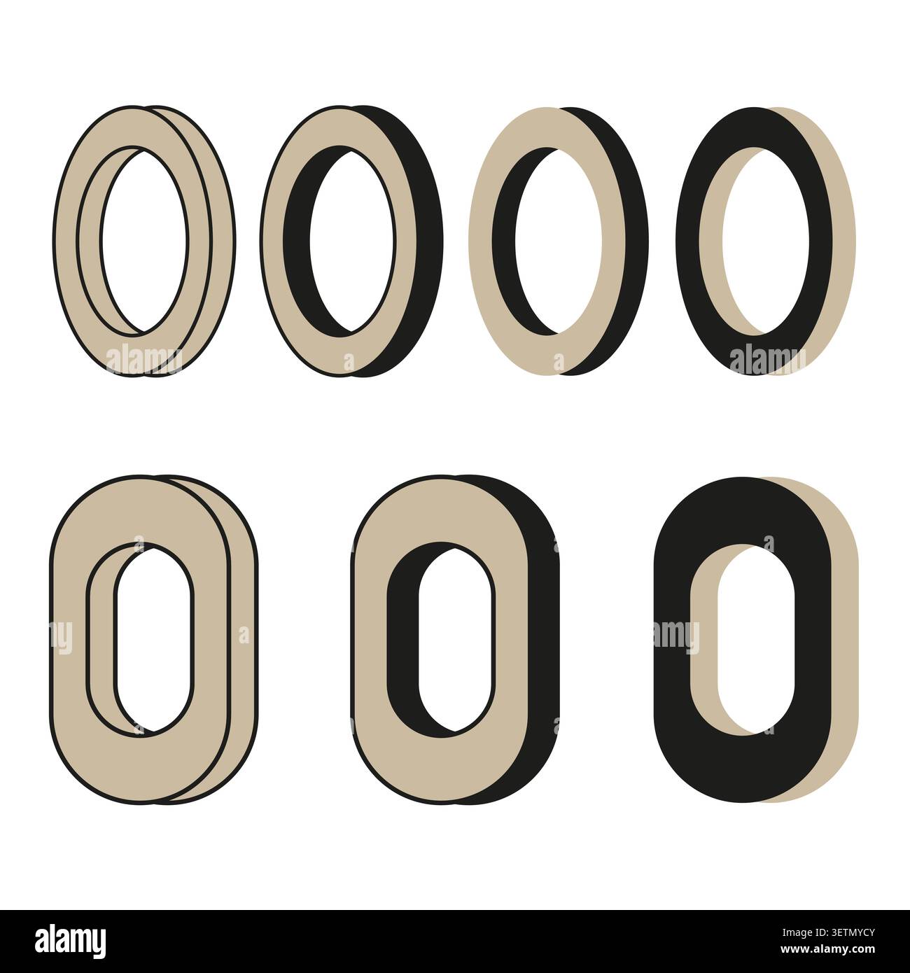 Oval ring forms pack features beige vector 3d frames. Minimal collection highlights modern architecture design. eps 10 Stock Vector