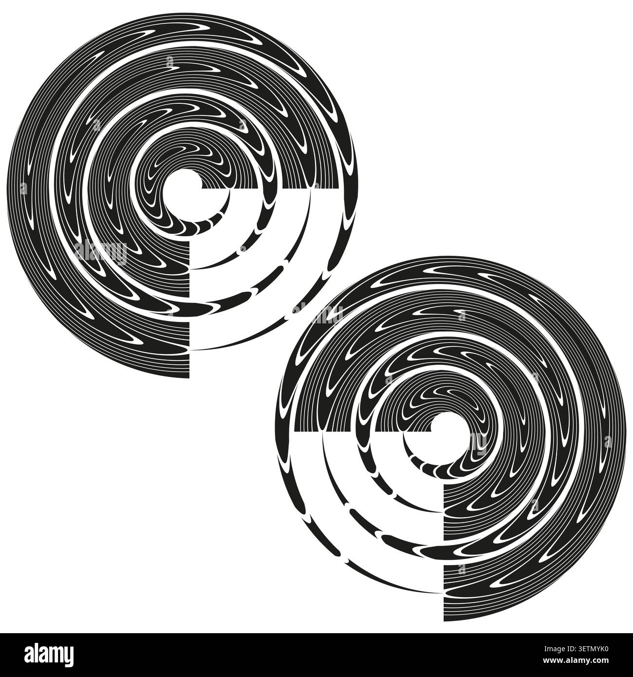 Abstract maze forms pack features black vector striped broken ring shapes. Minimal collection visualizes geometric illusion. eps 10 Stock Vector