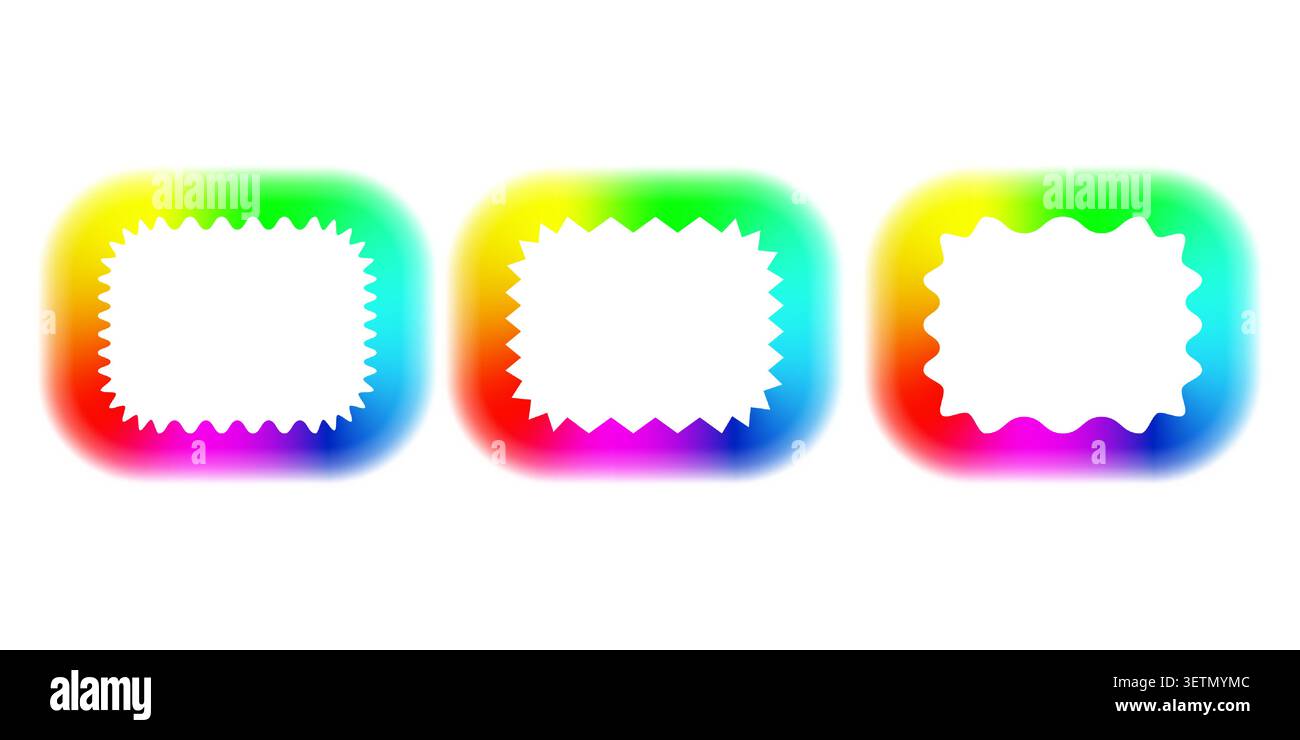 Set of rectangular frames with rounded corners and a rainbow LED panel. 3D vector illustration. Stock Vector