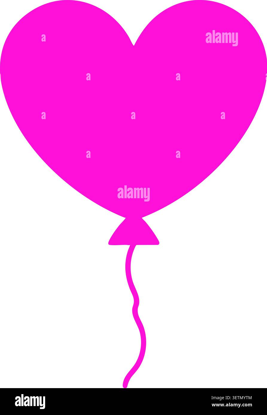 A bright pink balloon shaped like a heart with a thin curling string Stock Vector