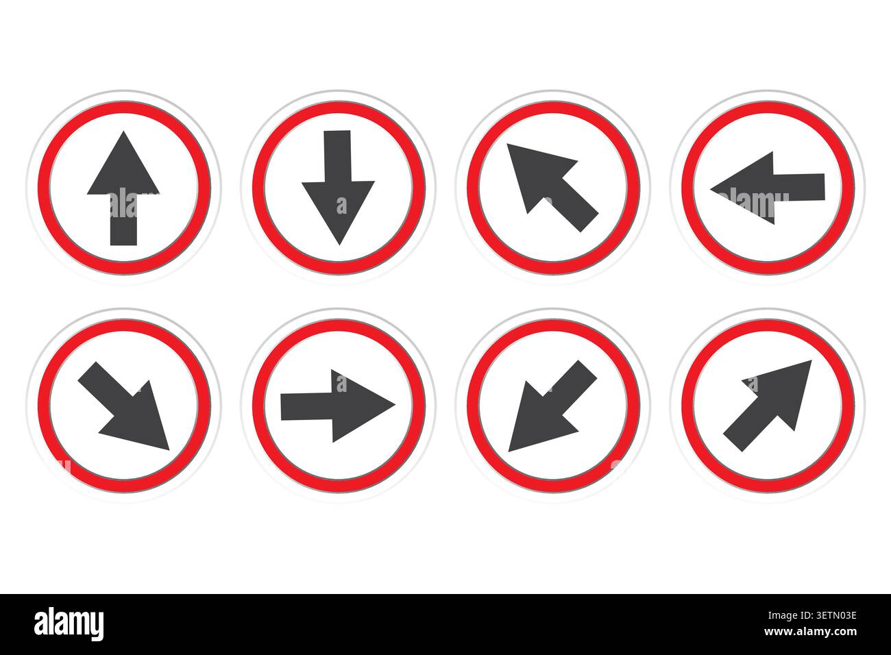 Circle arrow button set features red vector icons. It complements web navigation and interface directional systems. eps 10 Stock Vector