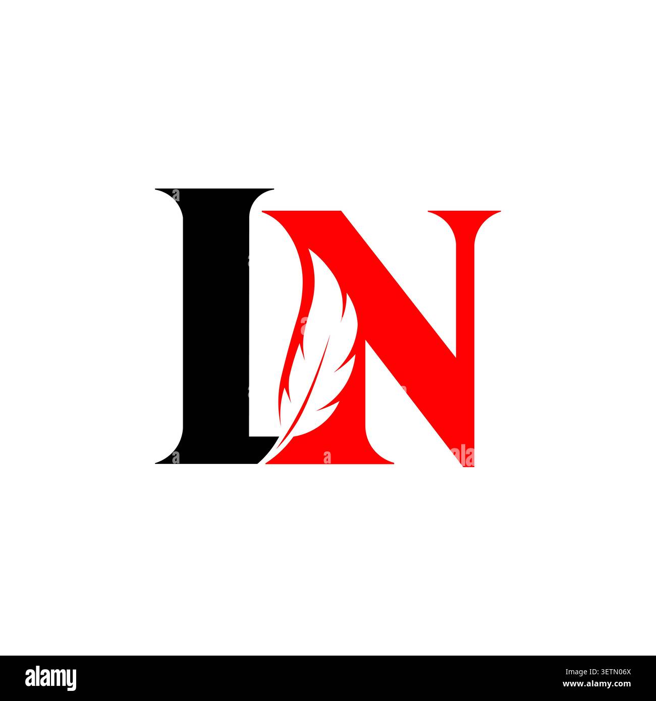 IN monogram logo with feather symbol Stock Vector