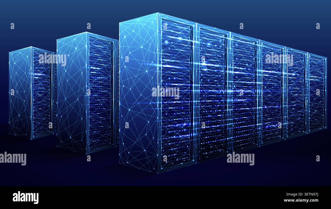 Futuristic Data Server Room With AI Network Technology Stock Vector