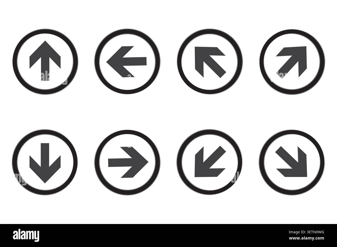 Circle arrow button set features black vector icons. It complements web navigation and interface directional systems. eps 10 Stock Vector