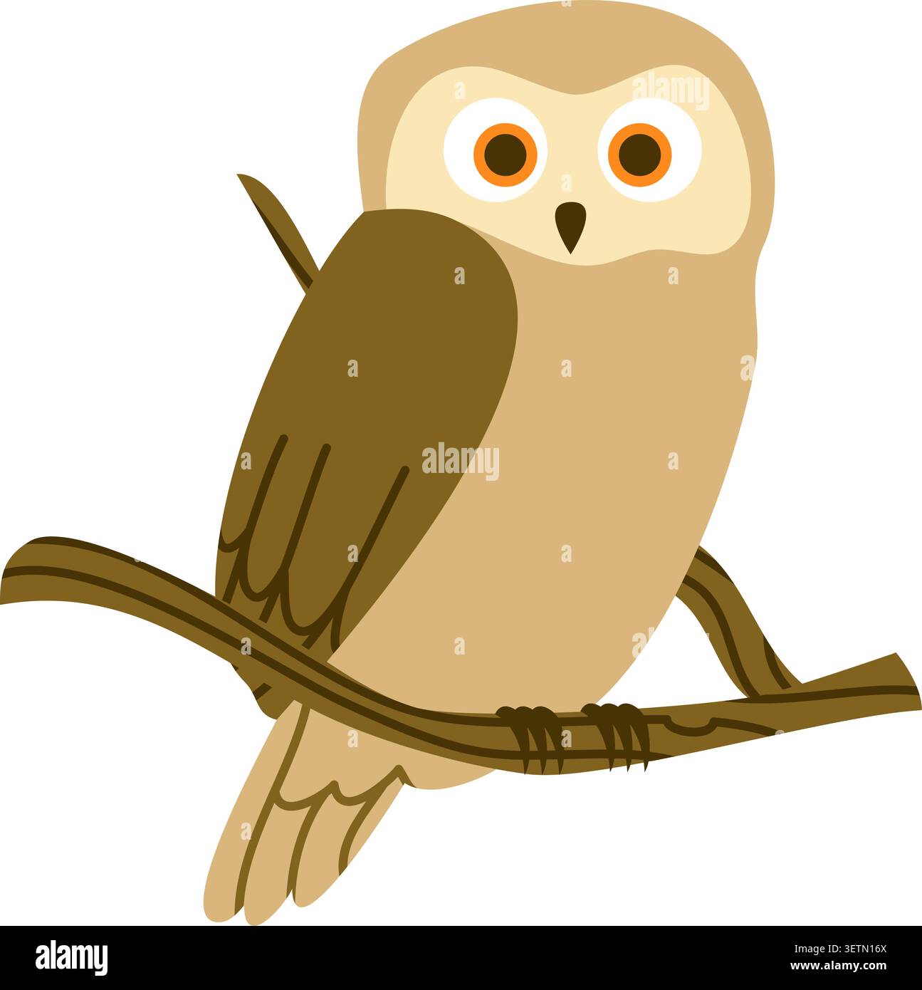 Cute Owl Character Sitting on Branch Vector Stock Vector
