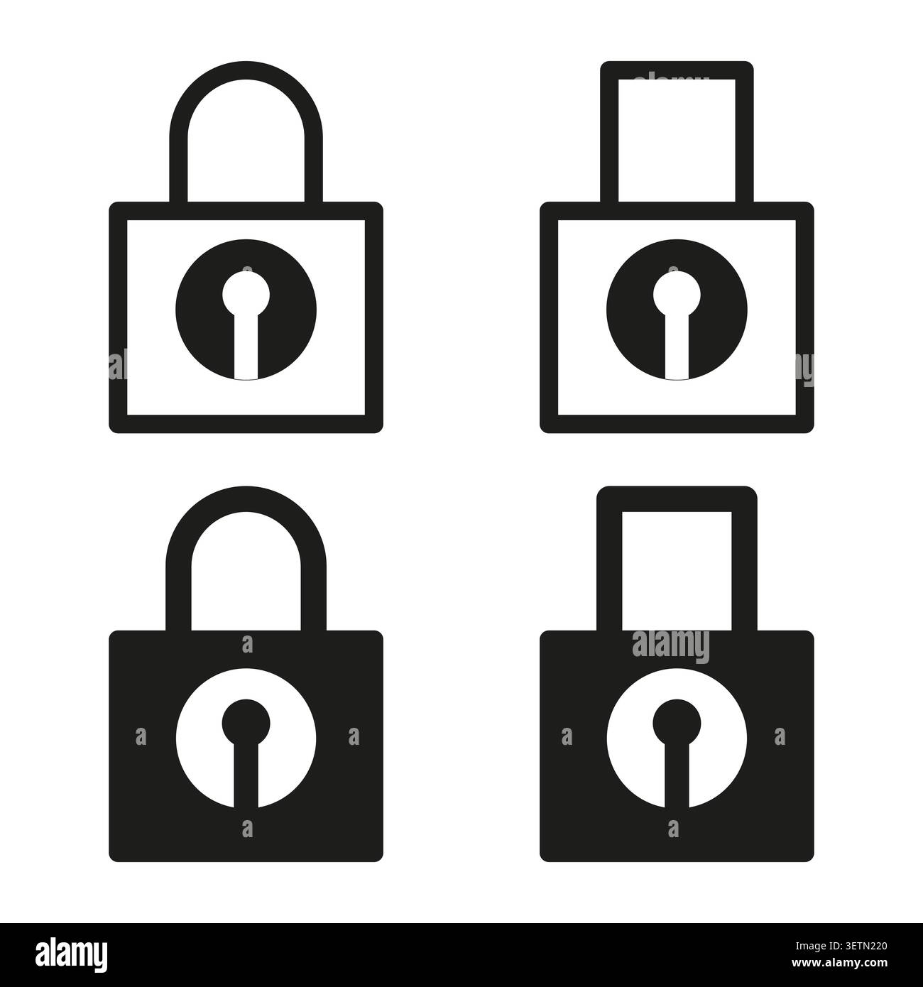 Minimalist black padlock icon set for digital security vector. Ideal for modern user interface design and cybersecurity graphics. EPS 10. Stock Vector