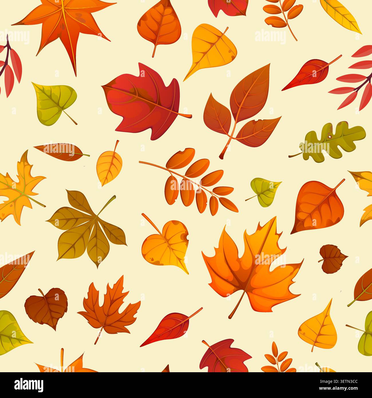 Autumn leaves seamless pattern, fall season foliage background. Autumn fall vector seamless print, fabric seasonal pattern with marple, acacia, birch and chestnut tree yellow and orange fallen leaves Stock Vector