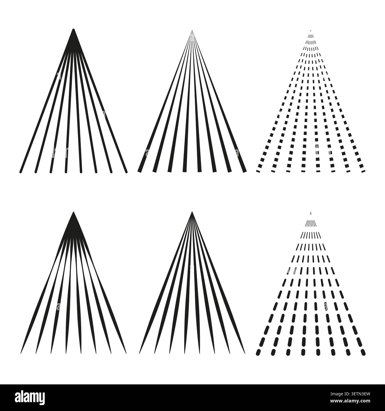 Set of geometric radiating lines creating a perspective effect vector. Elements support technical diagrams and visual data effect graphics. EPS 10. Stock Vector