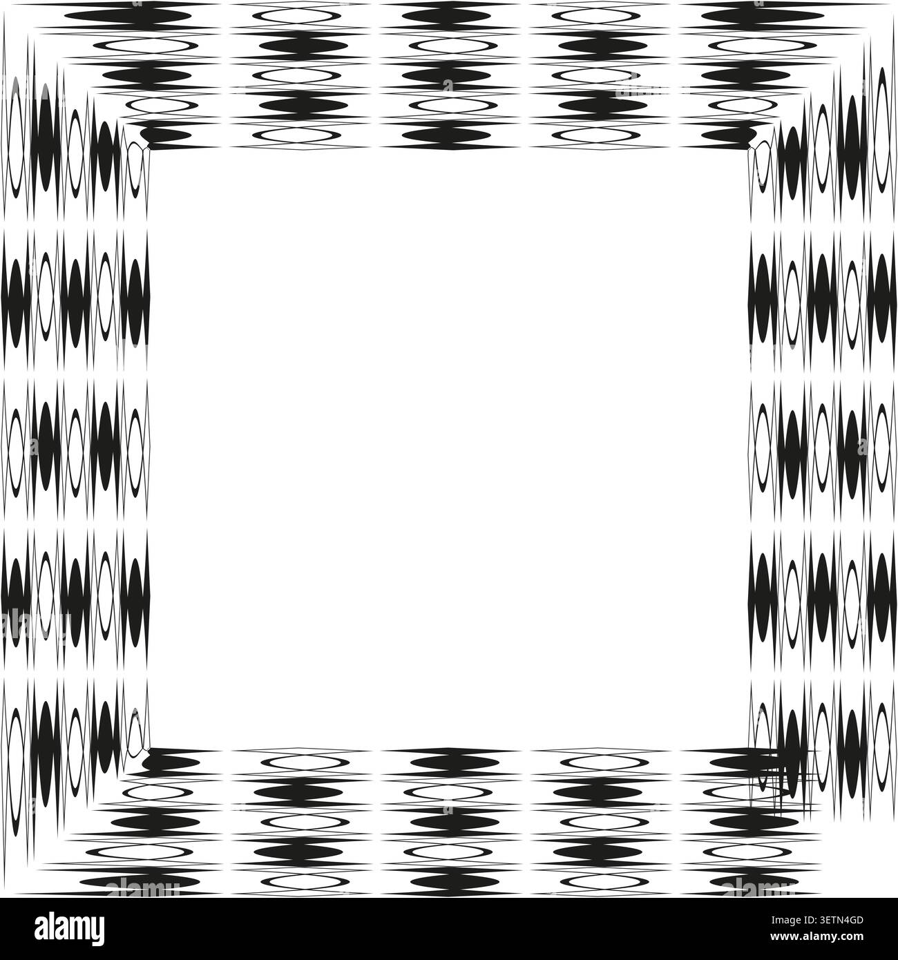 Geometric frame forms pack features black vector patterned border shapes. Minimal collection visualizes abstract op art. eps 10 Stock Vector